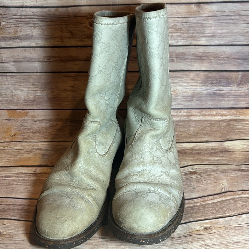Gucci vintage cowboy boots amazing vintage find leather size 42 stone colored GG - Picture 4 of 14